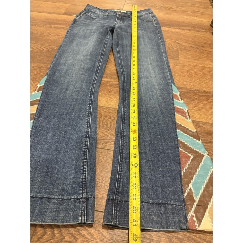 Women's Flare Jeans with Multicolor Chevron Design - Picture 8 of 16